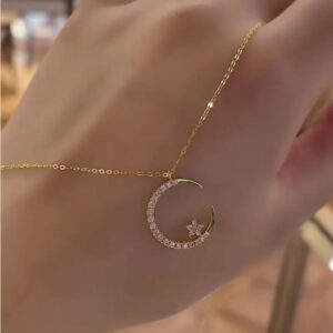 Crescent moon star pendant necklace