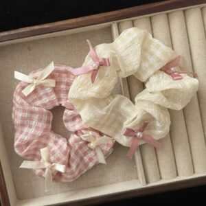 White and pink plaid scrunchie